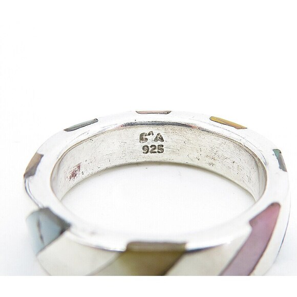 DAVID SIGAL 925 Silver Vintage Marcasite Striped Shiny Band Ring Sz 7 RG4847 - Picture 4 of 4